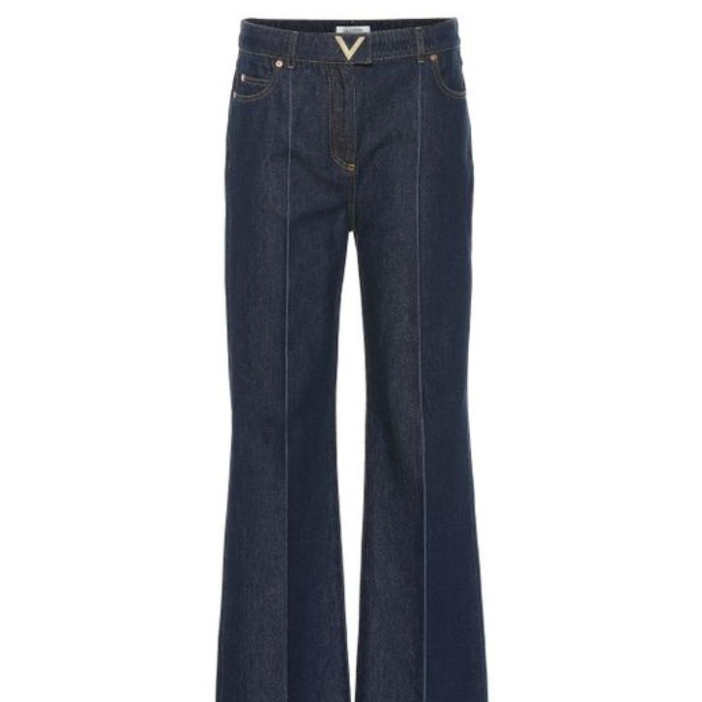 Valentino Dark Blue High Rise Wide Leg Flare Jeans